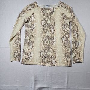 Old Navy Womens Snakeskin Print Cotton Long Sleeve Pullover Sweater Cream Tan‎ M